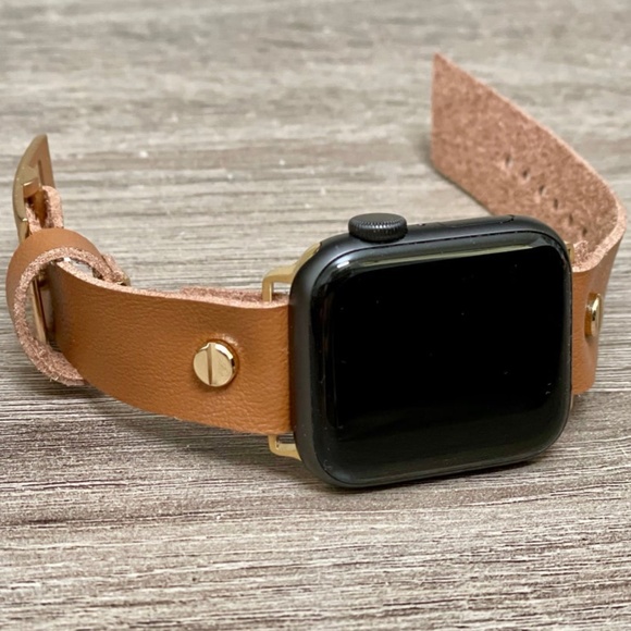 Light Brown Vegan Faux Leather Gold iWatch Band main image 6